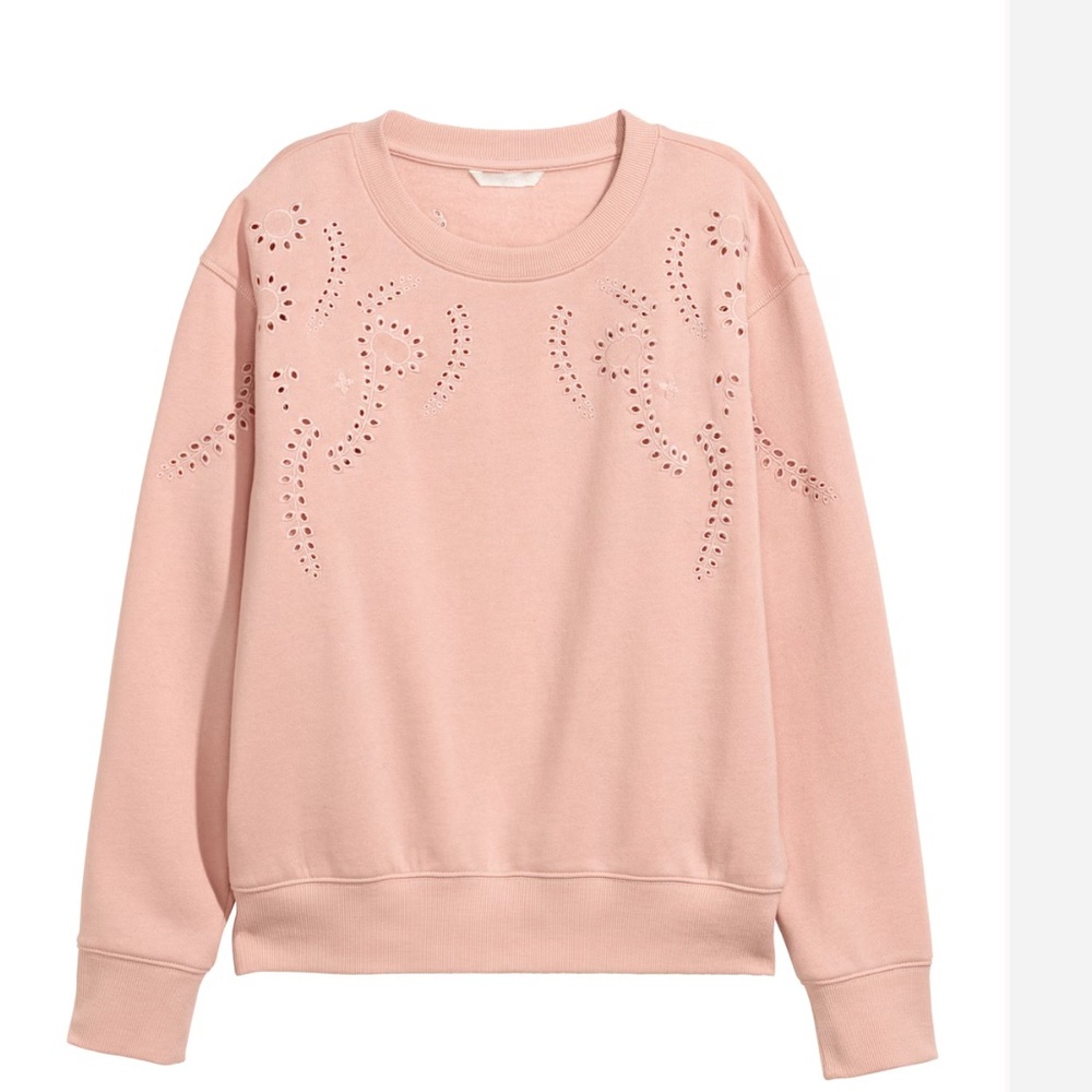 H&M Embroidered Sweatshirt in Powder pink. Size Med